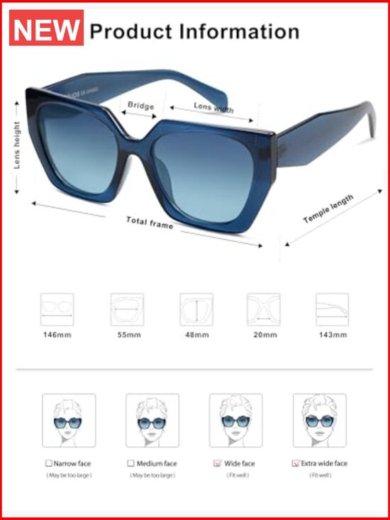 Oversized Polarized Square Sunglasses for Women, Big Designer Trendy Shades main image 7